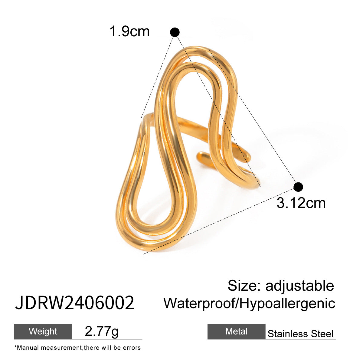 Damen Offenes Wellenarmband aus hochwertigem Edelstahl Shop Nory
