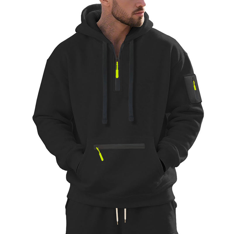 Herren Oversize-Kapuzenpullover mit halbem Reißverschluss, Kängurutasche mit Reißverschluss und Ärmel-Pocket Shop Nory