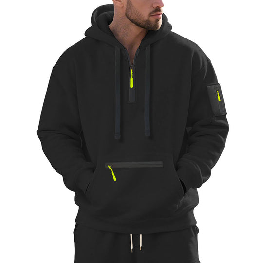 Herren Oversize-Kapuzenpullover mit halbem Reißverschluss, Kängurutasche mit Reißverschluss und Ärmel-Pocket Shop Nory