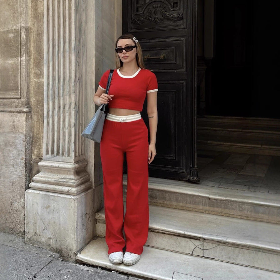 Damen lässiges Lounge-Set mit cropped Oberteil und weitem Hosenbereich Shopnory