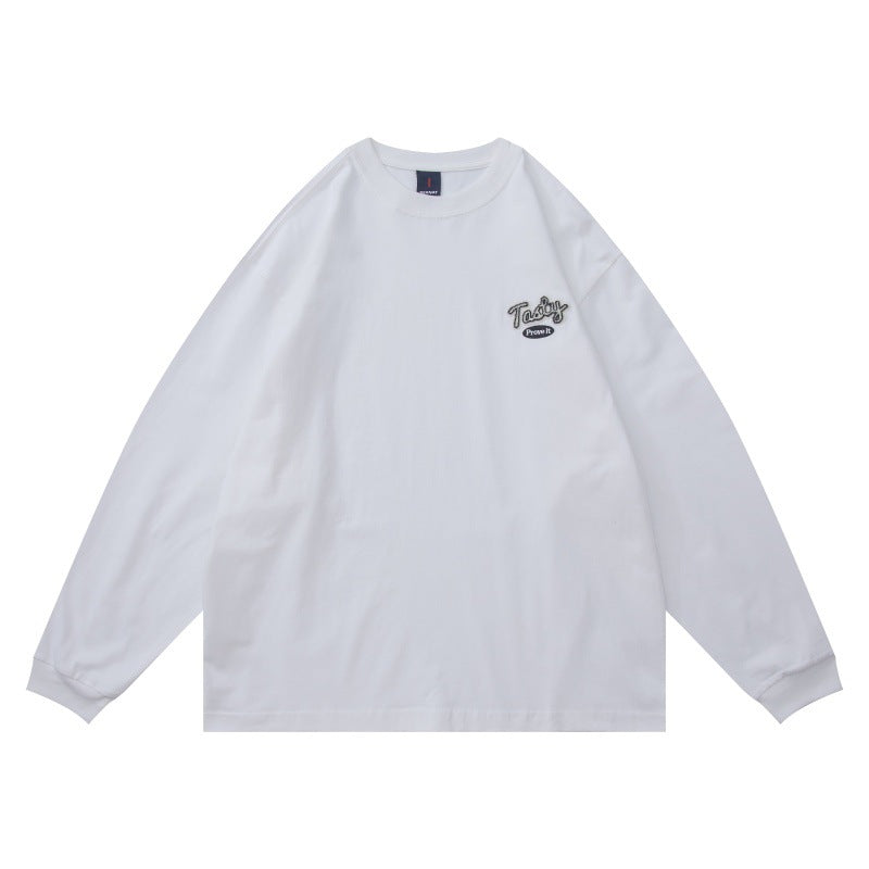 Unisex Oversize-Langarmshirt aus Baumwollmischung mit Bruststickerei und geripptem Rundhals Shop Nory