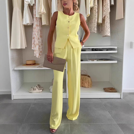 Damen elegante Anzugweste mit weit geschnittenen Hosen Shopnory