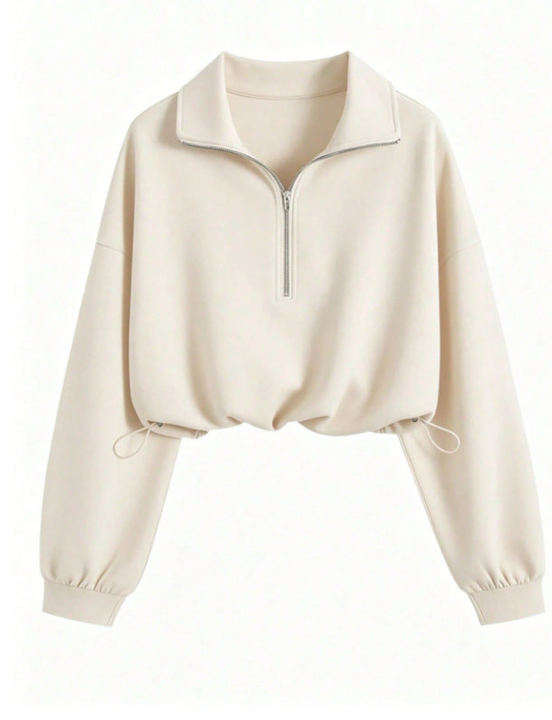 Damen Kurz geschnittenes Halbzip-Sweatshirt im Oversize-Schnitt mit Tunnelzug Shop Nory