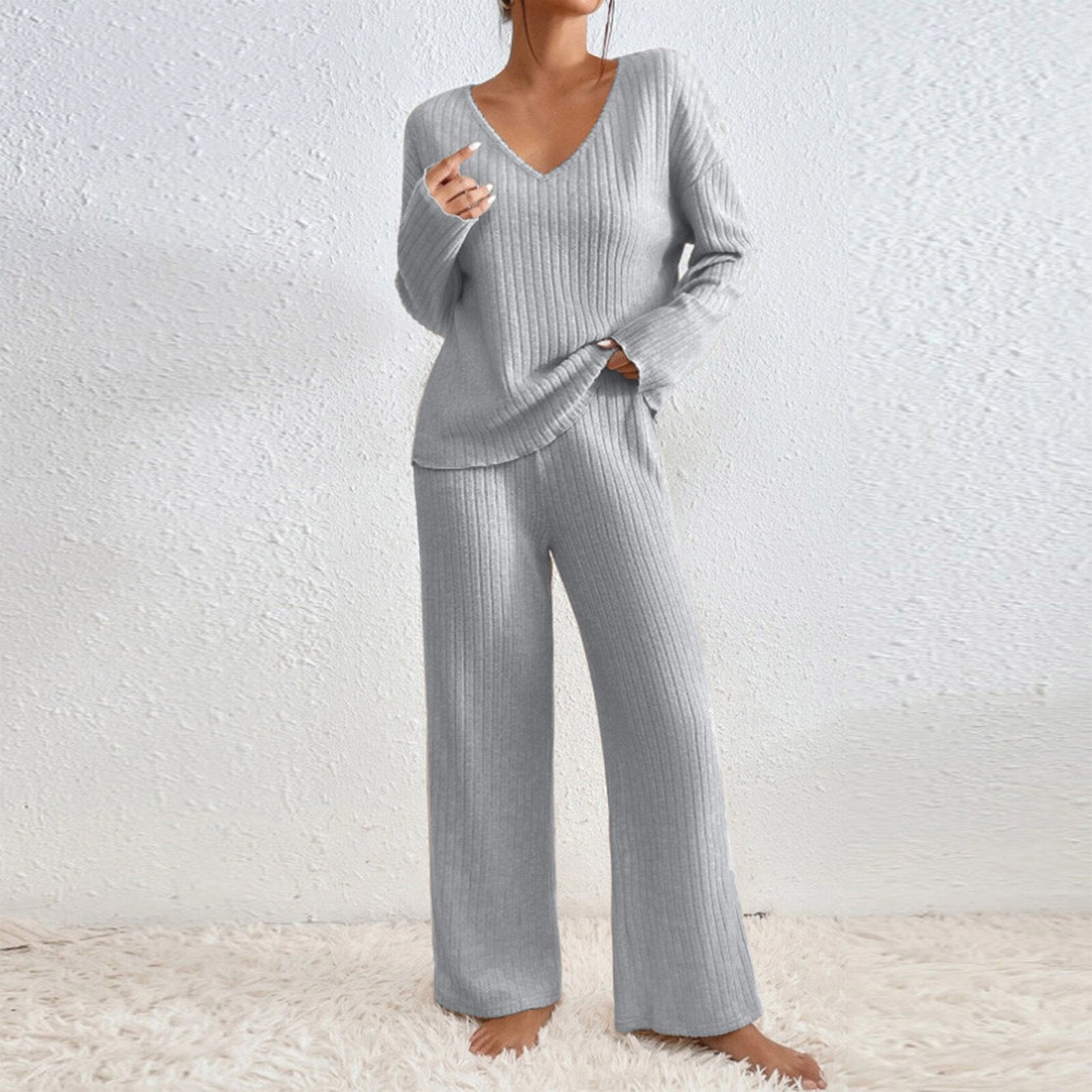 Damen Lässiges Strick-Loungewear-Set