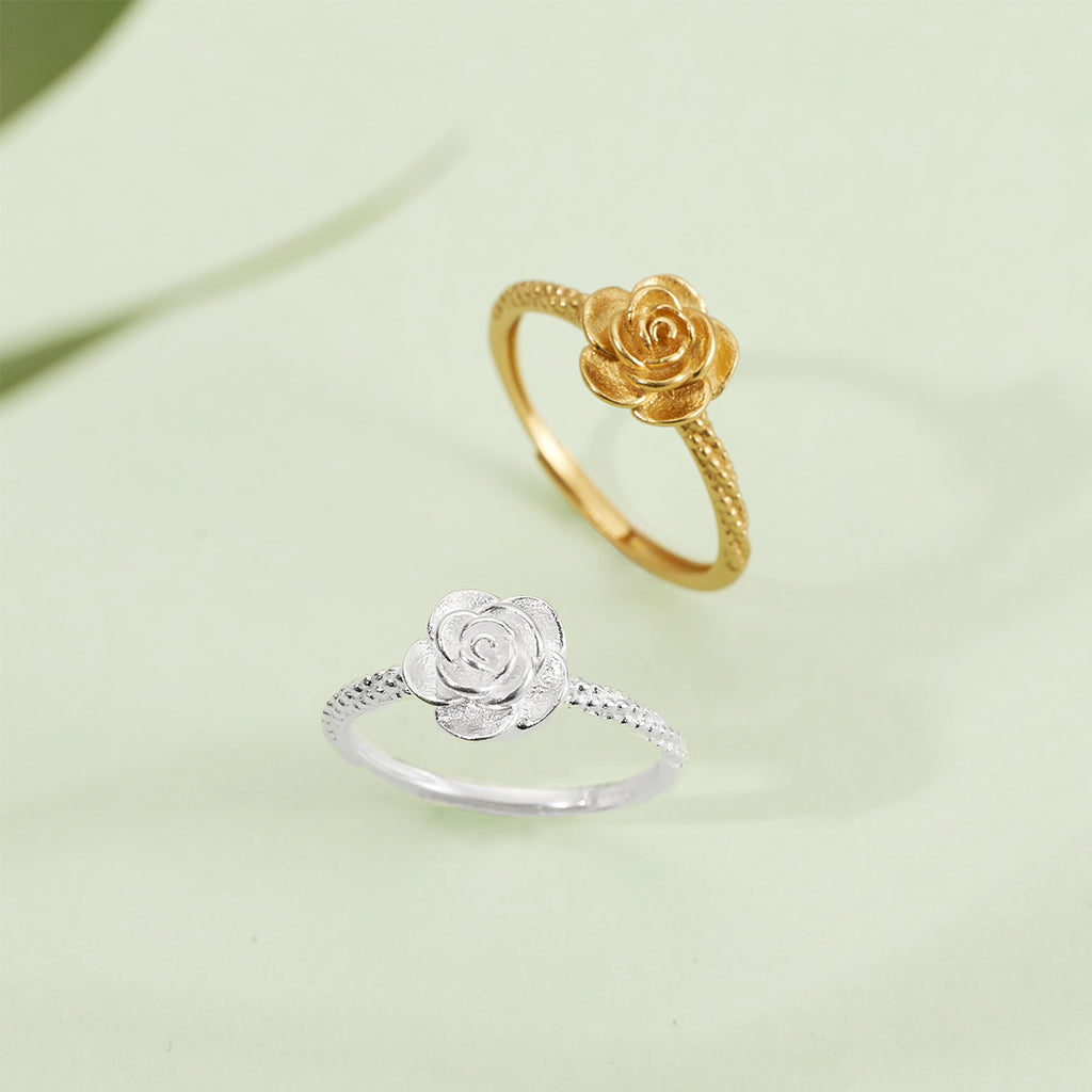 Damen Ring mit filigranem Rosenmotiv und strukturierter Oberfläche Shop Nory