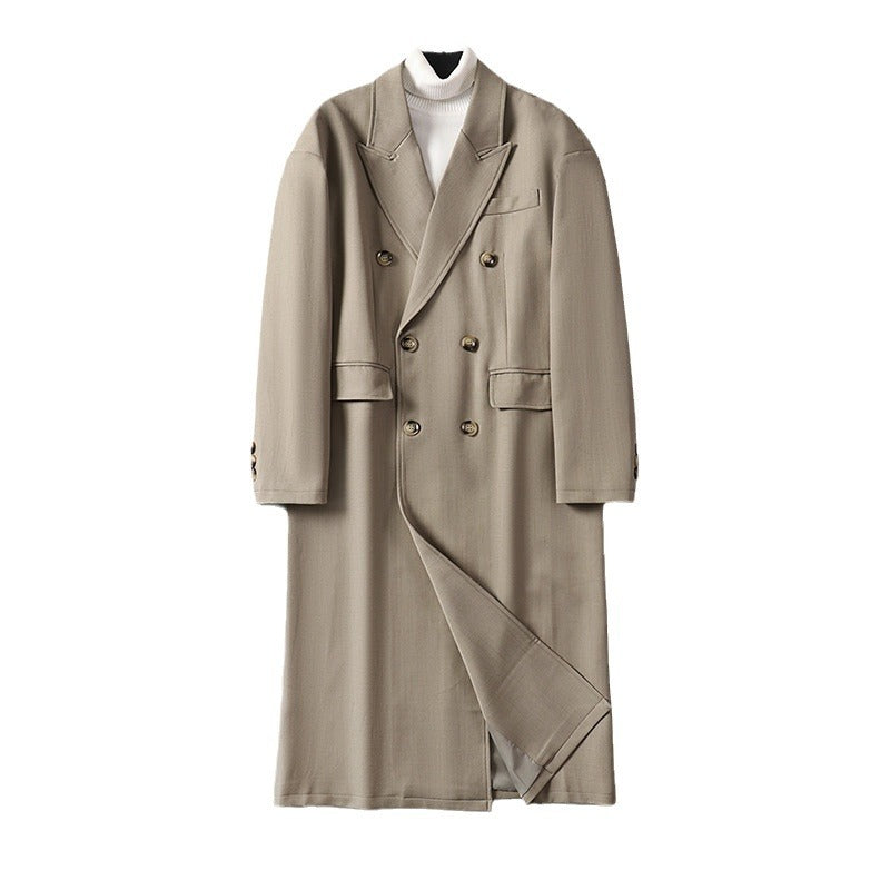Herren Doppelreihiger Longline-Mantel aus Wollmix mit schmalem Schalkragen Shop Nory