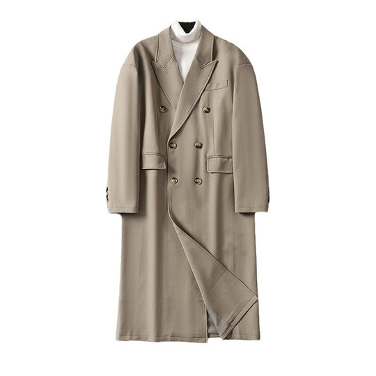 Herren Doppelreihiger Longline-Mantel aus Wollmix mit schmalem Schalkragen Shop Nory