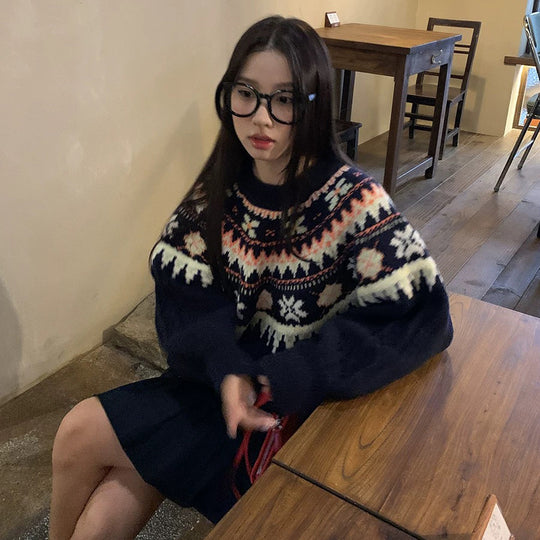 Damen Modischer Grobstrickpullover mit Norweger-Muster Shop Nory