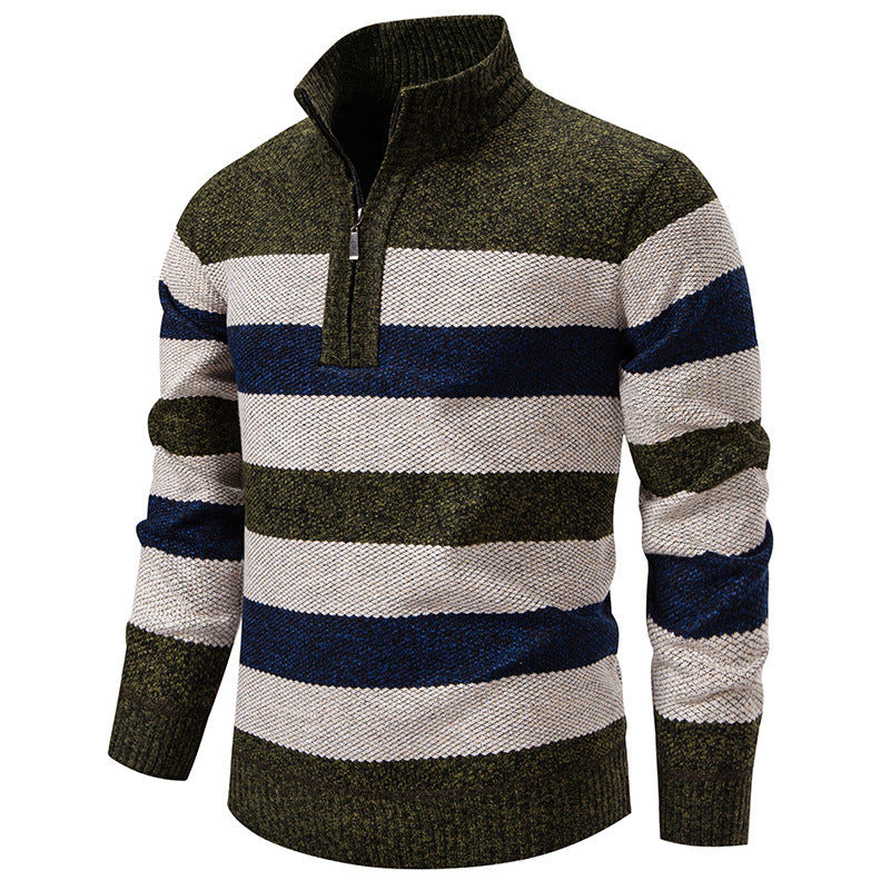 Herren modischer Strickpullover mit halbhohem Kragen und kontrastierenden Streifen