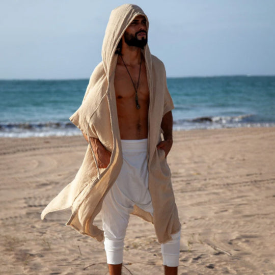 Herren Kapuzen-Kaftan aus Leinen-Baumwoll-Mix Oversize mit Taschen Shop Nory