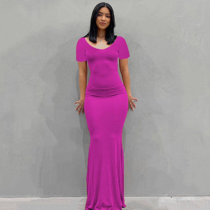 Damen Körperbetontes Maxi‑Jerseykleid mit taillierter Drapierung, langen Ärmeln und ausgestelltem Saum Shop Nory