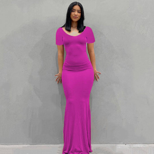 Damen Körperbetontes Maxi‑Jerseykleid mit taillierter Drapierung, langen Ärmeln und ausgestelltem Saum Shop Nory
