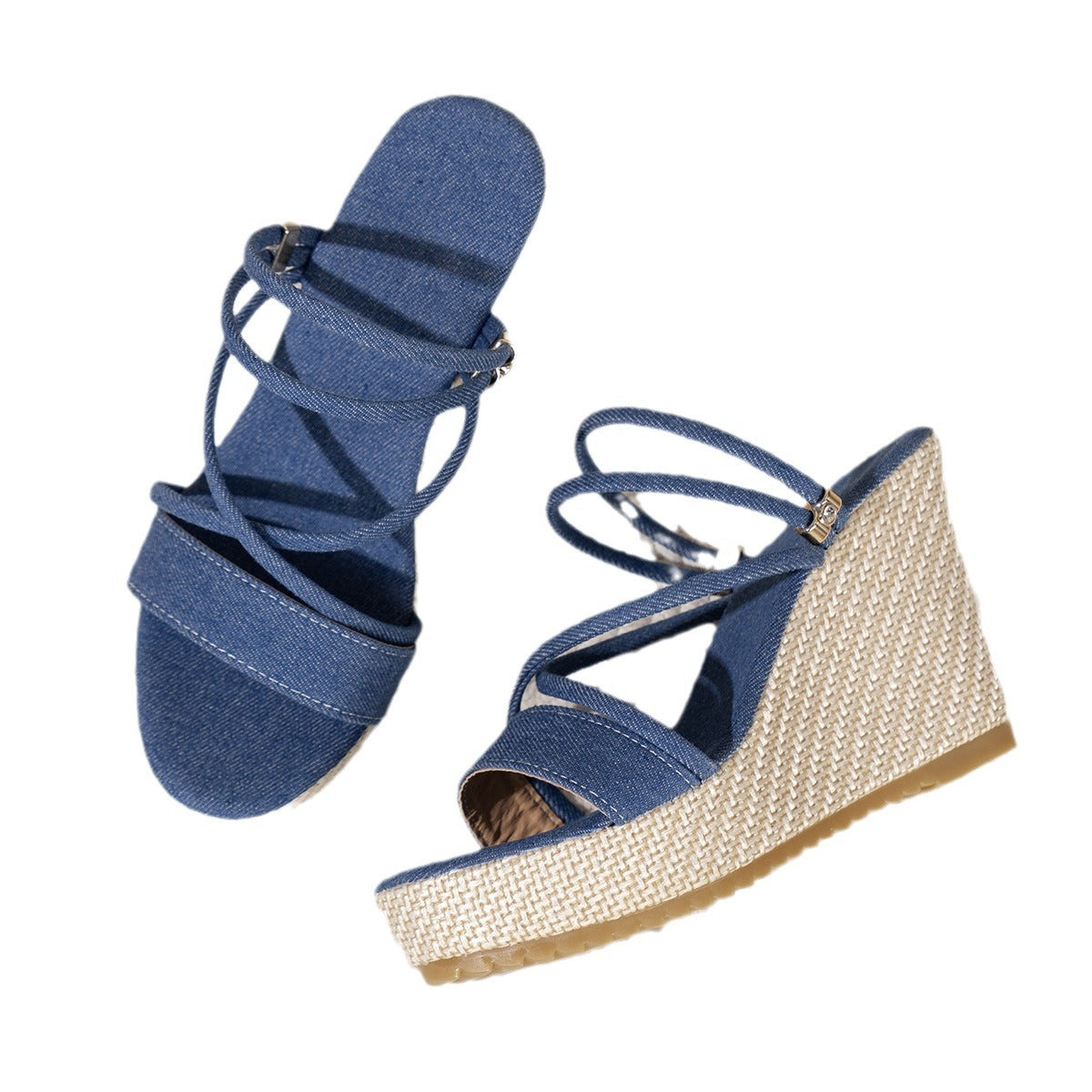 Damen Wedge-Pantoletten mit geflochtenem Absatz