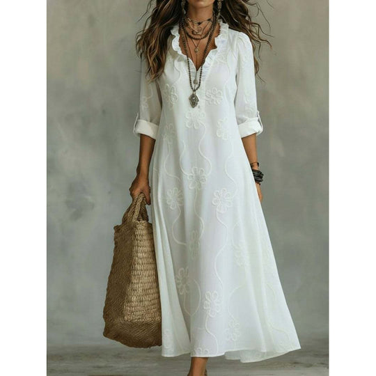 Damen Langes Boho-Maxikleid mit Blumenstickerei und V‑Ausschnitt Shop Nory