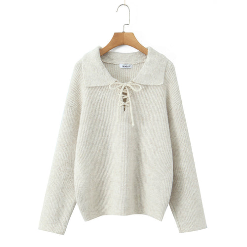 Damen Kuscheliger Strickpullover mit breitem Polokragen und Kordelbindung Shop Nory