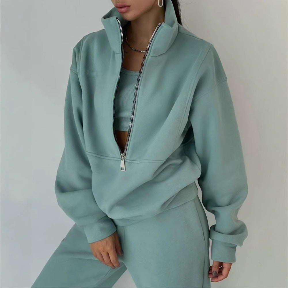 Damen Lässiger Oversized-Hoodie und Jogginghose Set mit Praktischem Reißverschluss