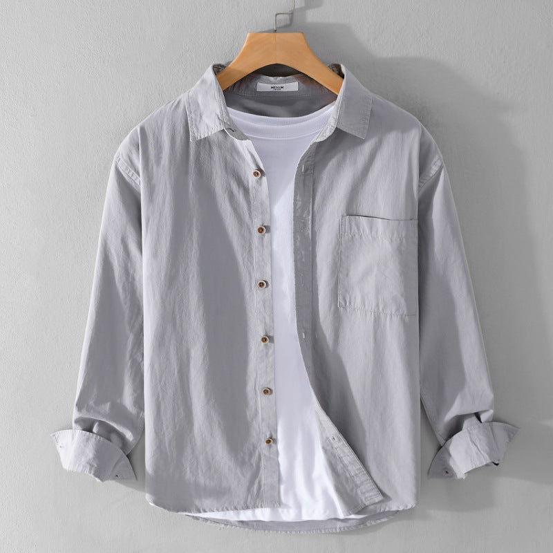 Herren Leichtes Baumwoll-Layering-Overshirt mit Kentkragen, Holzknöpfen und aufgesetzter Brusttasche Shop Nory