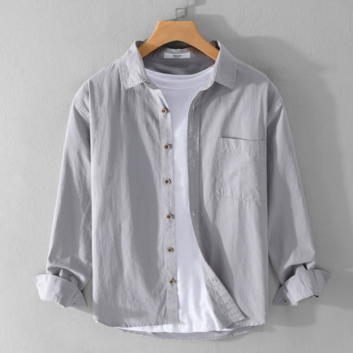 Herren Leichtes Baumwoll-Layering-Overshirt mit Kentkragen, Holzknöpfen und aufgesetzter Brusttasche Shop Nory