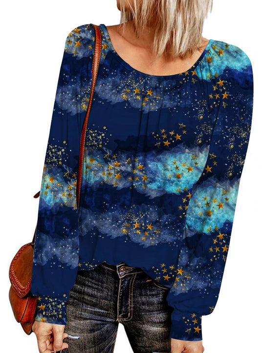 Damen Ethno-Print Oversize-Tunika mit Rundhalsausschnitt und langen Ballonärmeln Shop Nory