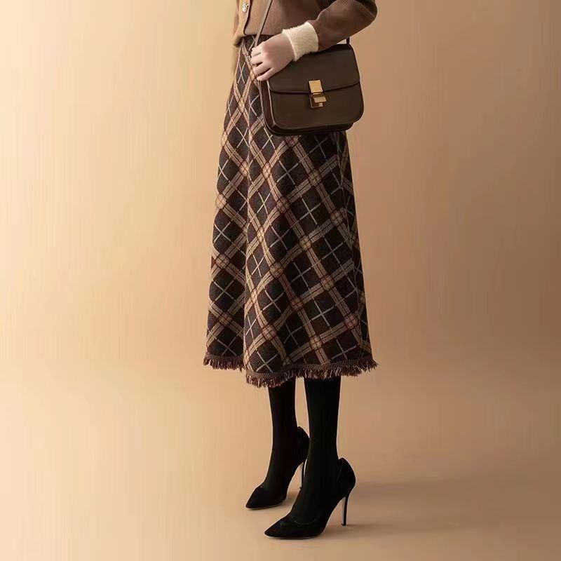 Damen Eleganter Karierter Midirock Shop Nory