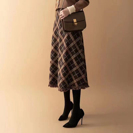 Damen Eleganter Karierter Midirock Shop Nory