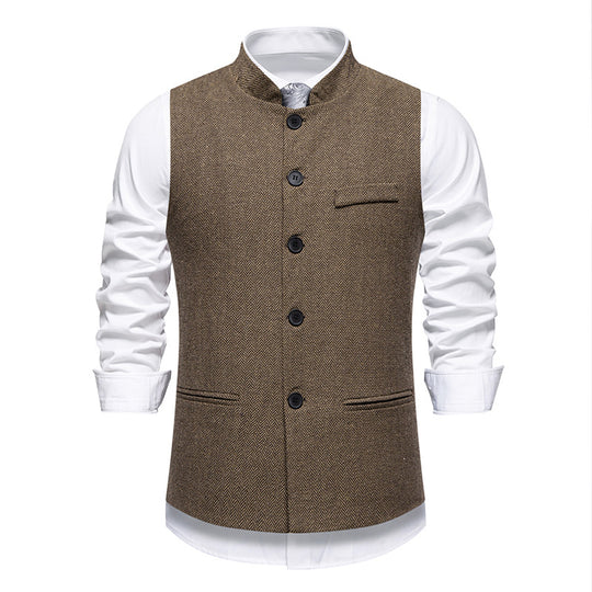 Herren elegante Weste mit Stehkragen und Fischgrätmuster aus Wollmix Shop Nory