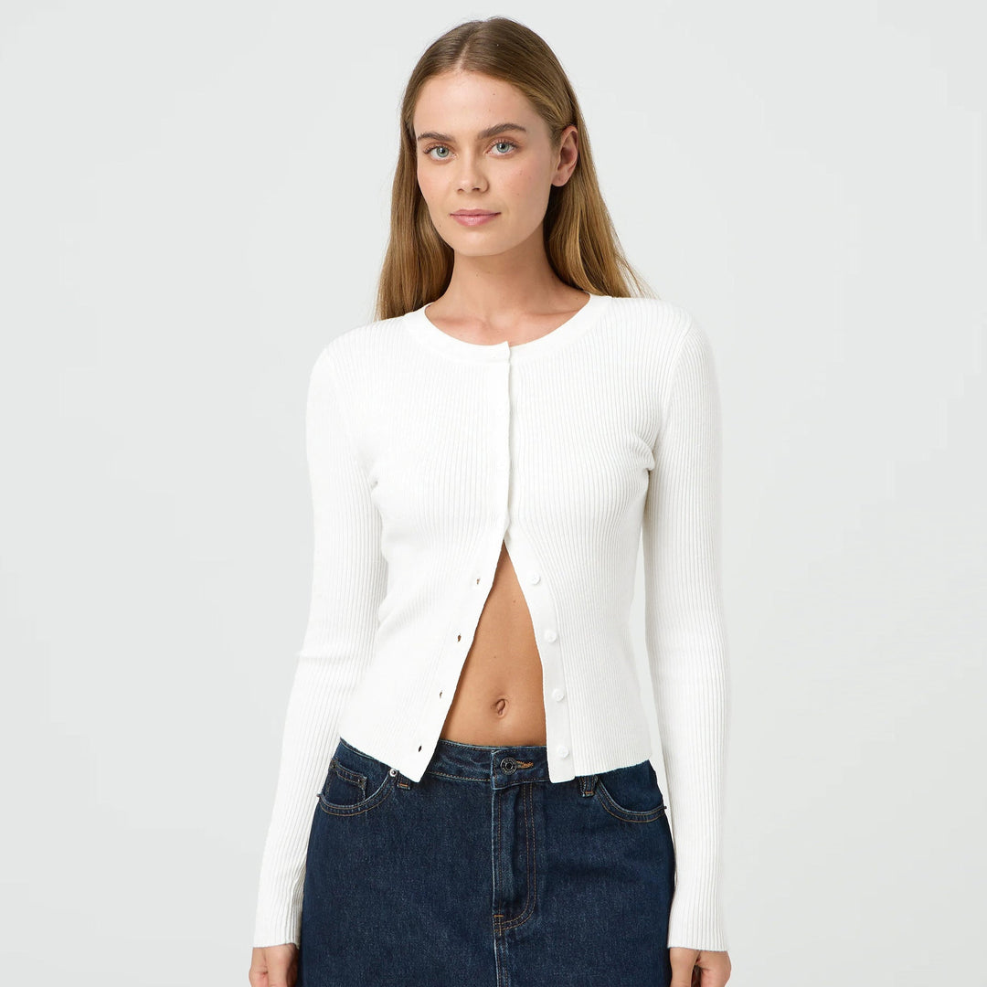 Damen figurbetonte Strickjacke mit Knopfleiste und langen Ärmeln