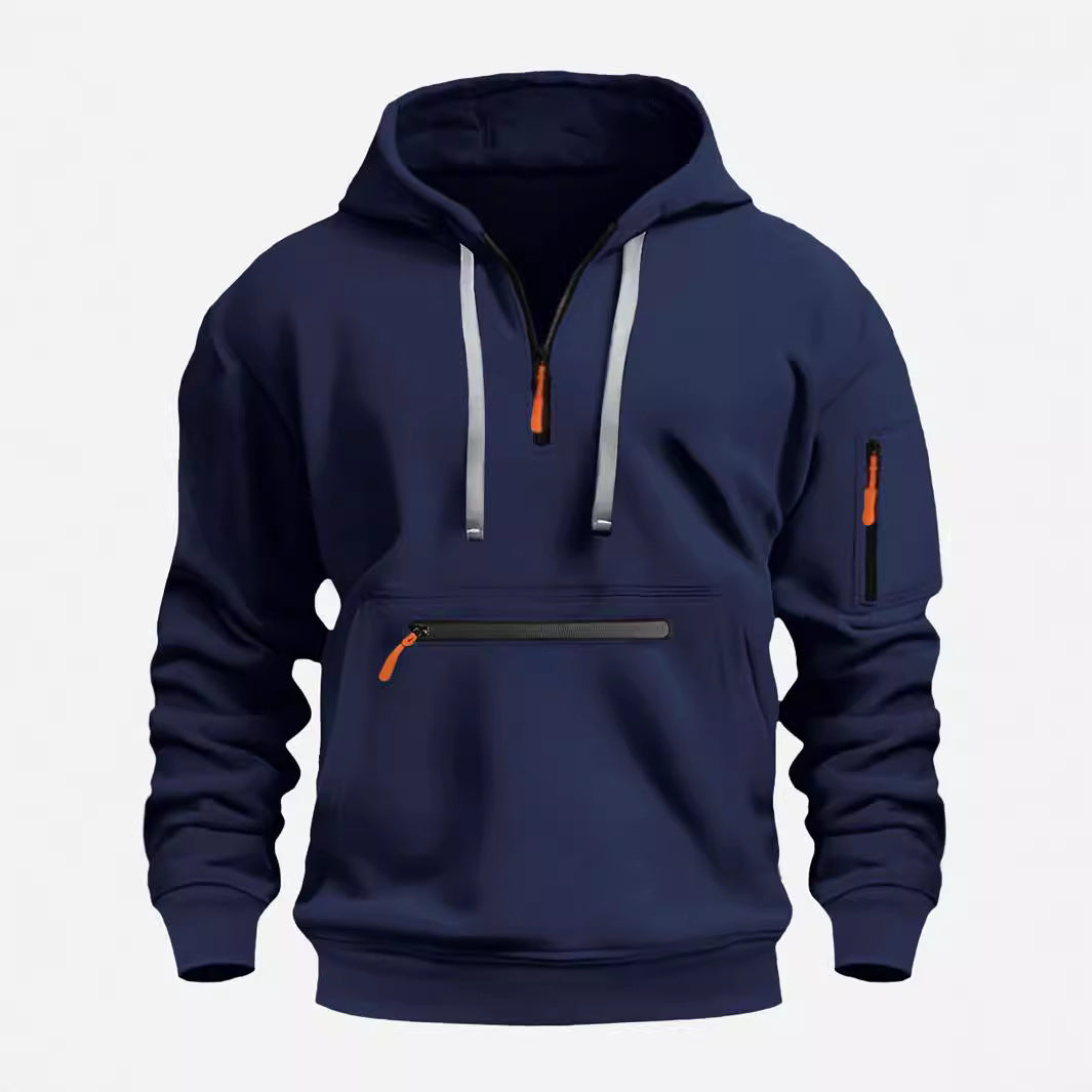 Herren nan technischer Halbzip Kapuzenpullover mit frontaler Reißverschlusstasche und Ärmel-Tasche Shop Nory