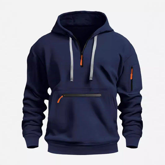 Herren nan technischer Halbzip Kapuzenpullover mit frontaler Reißverschlusstasche und Ärmel-Tasche Shop Nory