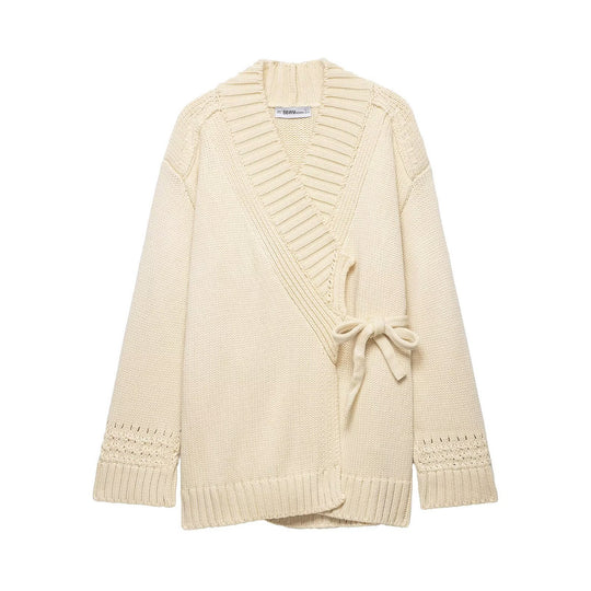 Damen Wickel-Strickcardigan mit Schalkragen und Bindegürtel Shop Nory