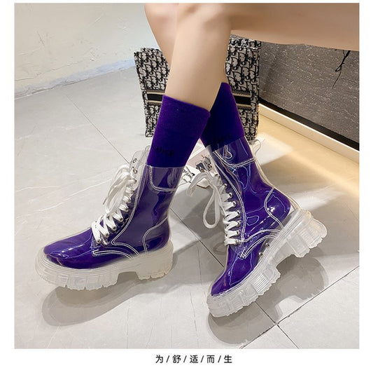 Damen trendige Stiefeletten im transparenten Design mit knalligem Detail