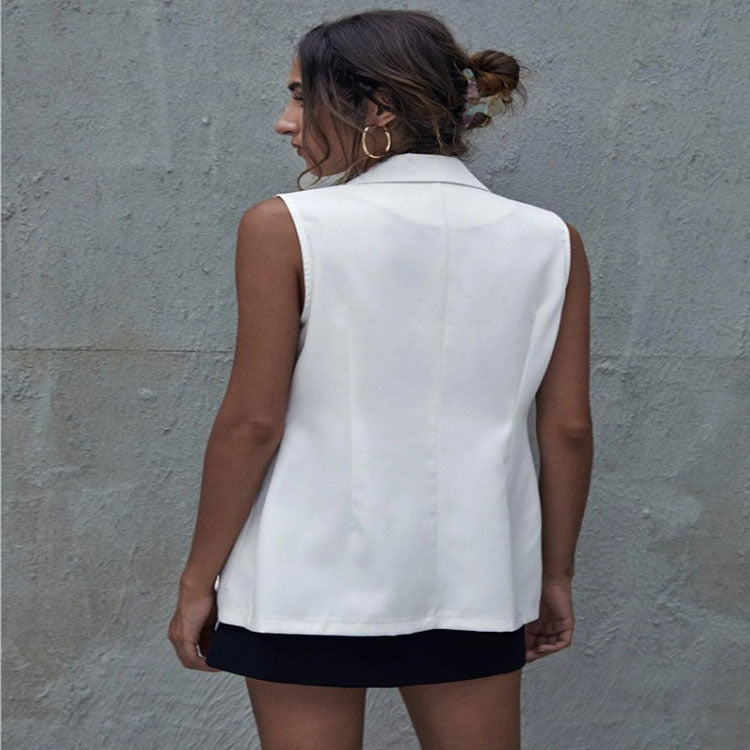 Damen Ärmellose lange Blazerweste im Tailoring mit Ein-Knopf-Verschluss und aufgesetzten Pattentaschen Shop Nory