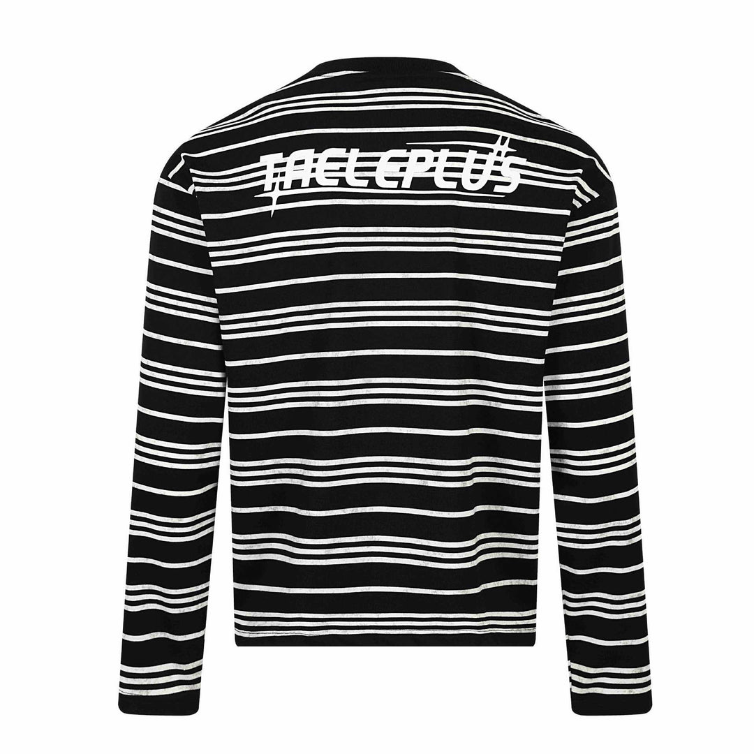 Unisex Gestreiftes Langarm-T-Shirt mit Rundhalsausschnitt und feinem Logo-Stick Shop Nory