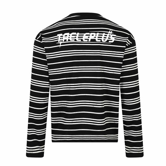 Unisex Gestreiftes Langarm-T-Shirt mit Rundhalsausschnitt und feinem Logo-Stick Shop Nory