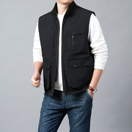 Herren Funktionsweste im urbanen Utility‑Stil mit Organizer‑Taschen und Stehkragen Shop Nory