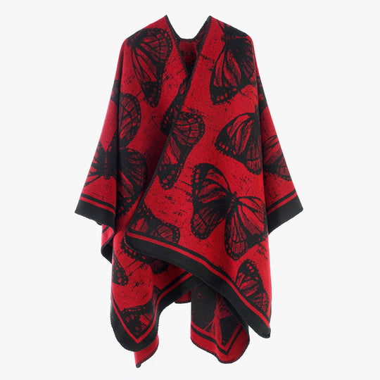 Damen Jacquardstrick‑Poncho mit Schmetterlingsmotiv und asymmetrischem Zipfelsaum Shop Nory