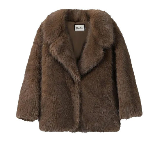 Damen Kurz geschnittener Faux‑Fur‑Mantel mit Boxy‑Silhouette und Stehkragen Shop Nory