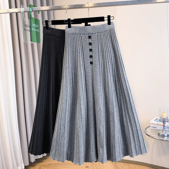 Damen Plissierter Maxirock mit Knopfdetails und feinem Wellenmuster Shop Nory