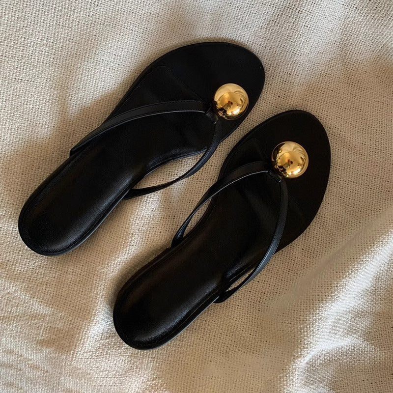 Damen Zehentrenner-Sandalen mit elegantem Goldakzent und weichem Fußbett