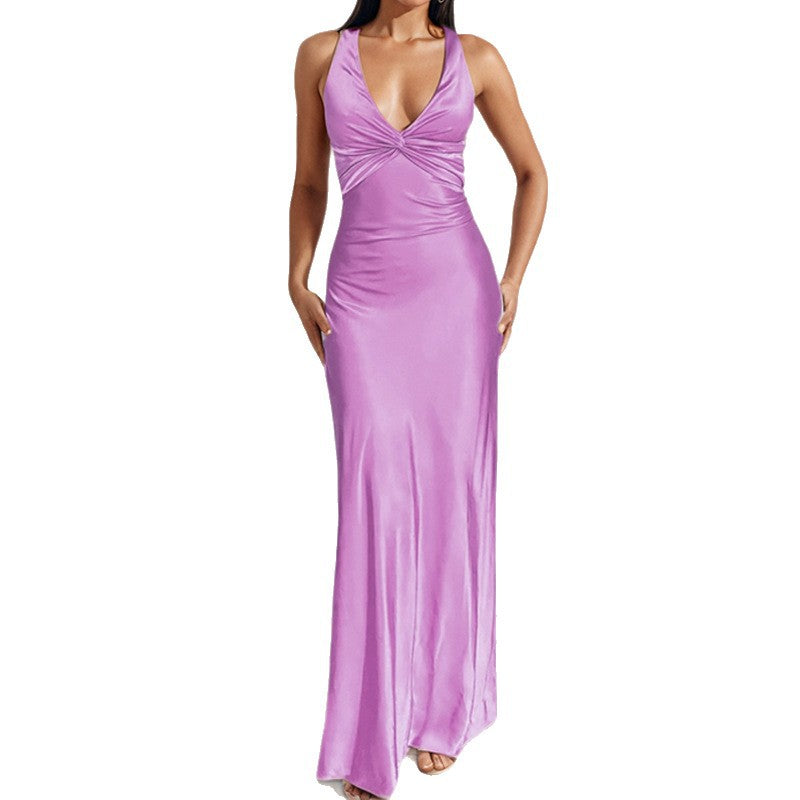 Damen Maxikleid mit elegantem Wickeldetail und fließendem Satinmaterial Shopnory