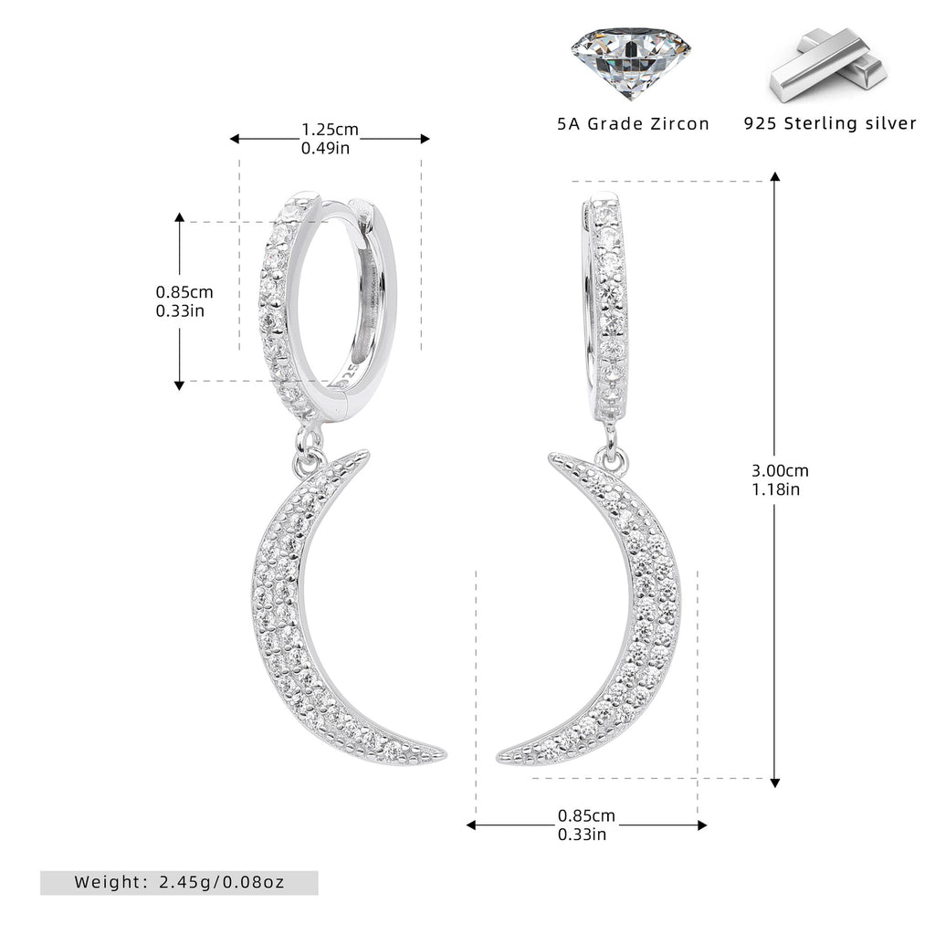 Damen Ohrhänger mit funkelndem Mondmotiv und hochwertigem 925 Sterling Silber Shop Nory