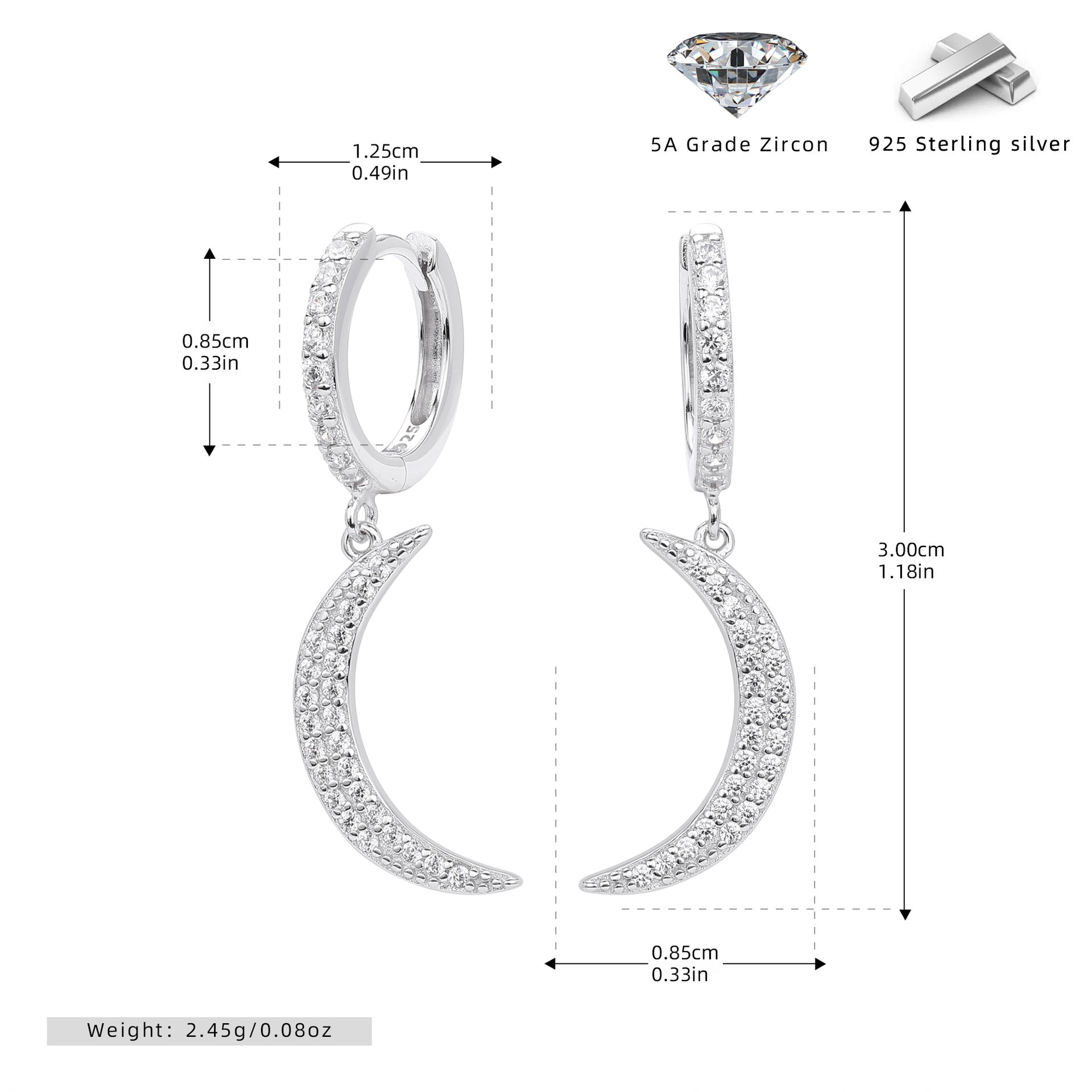Damen Ohrhänger mit funkelndem Mondmotiv und hochwertigem 925 Sterling Silber Shop Nory