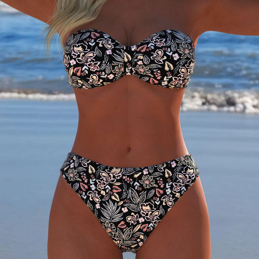Damen Bikini-Set mit elegantem Strapless-Oberteil und hohem Taillenbund
