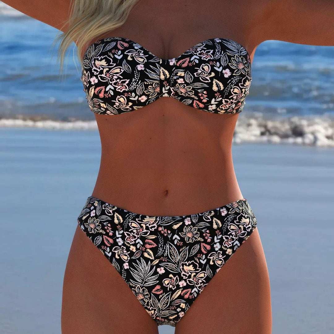 Damen Bikini-Set mit elegantem Strapless-Oberteil und hohem Taillenbund