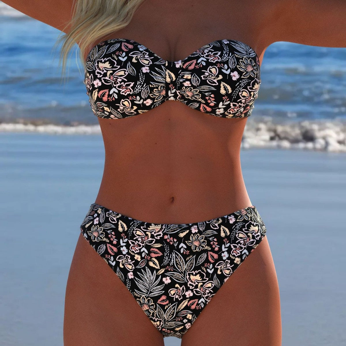 Damen Bikini-Set mit elegantem Strapless-Oberteil und hohem Taillenbund