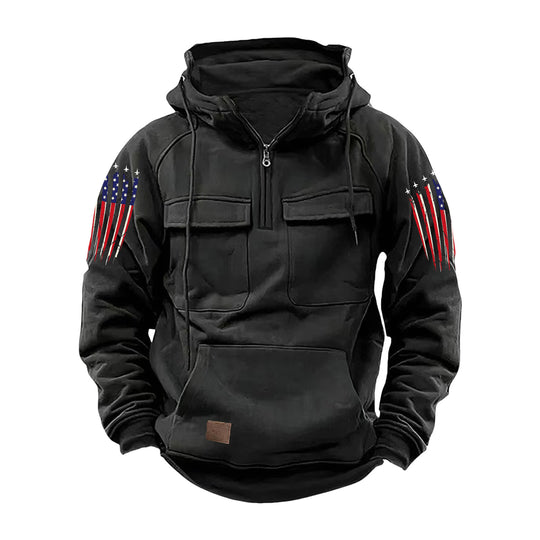 Herren nan Kapuzenpullover mit Halbzip, Cargo-Brusttaschen und Kängurutasche Shop Nory