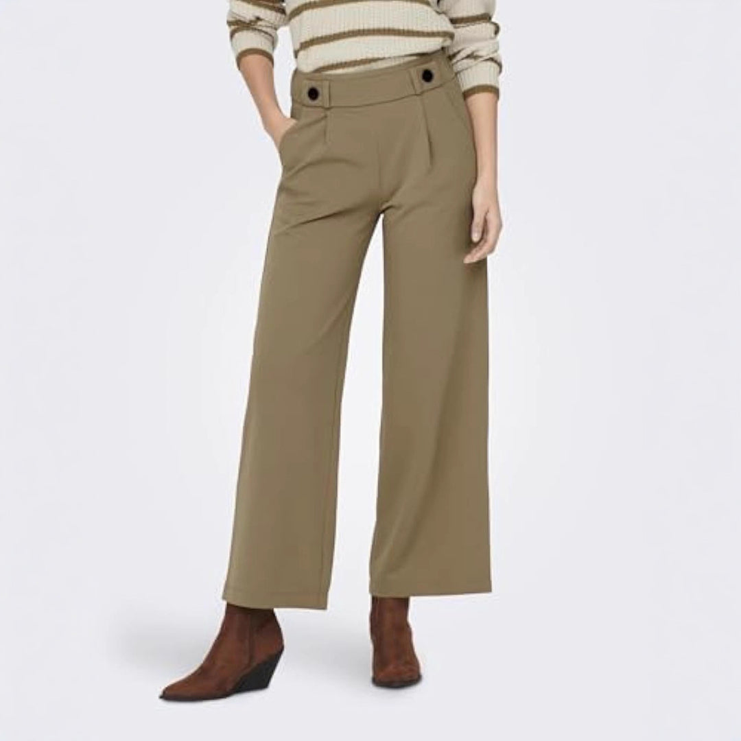Damen High-Waist Culottehose mit Zierknopf-Bund und weitem Bein Shop Nory