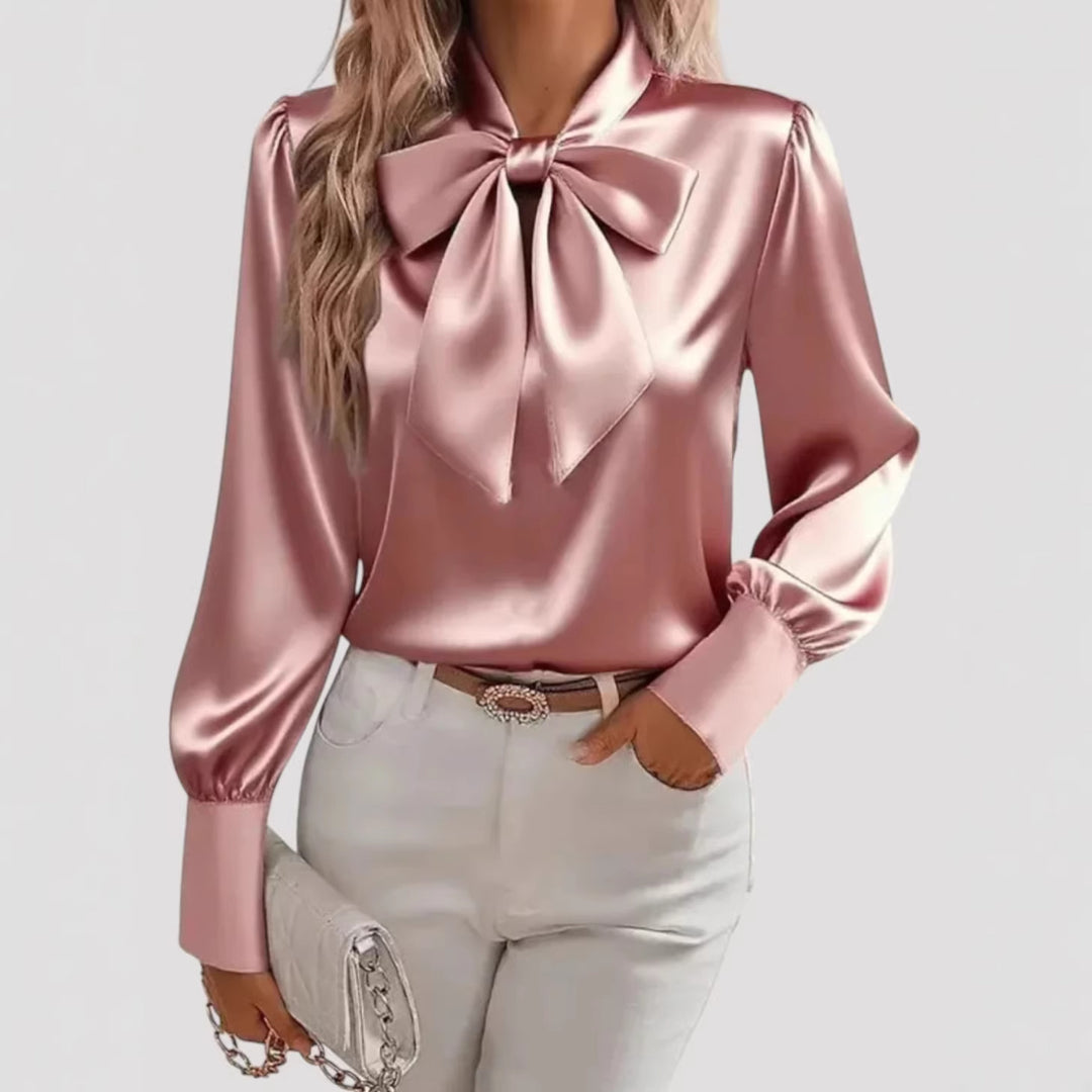 Damen elegante Bluse mit Schleifenkragen