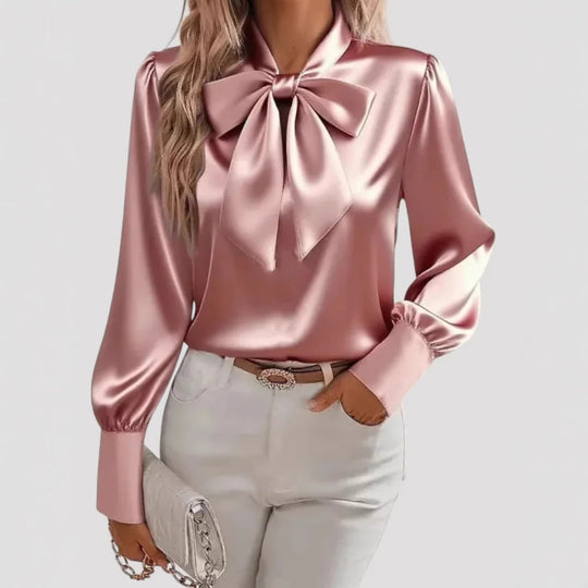 Damen elegante Bluse mit Schleifenkragen