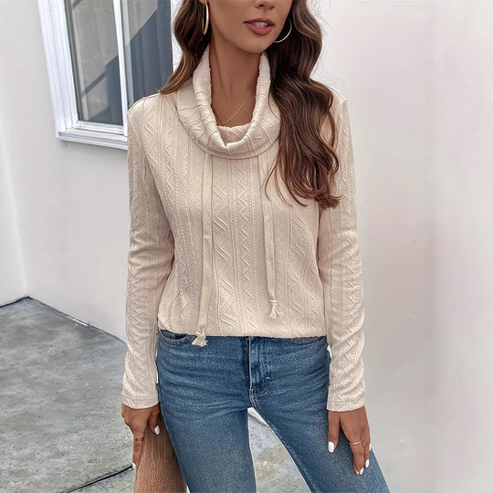 Damen Texturiertes Cowl‑Neck Langarmshirt mit Kordelzugsaum Shop Nory